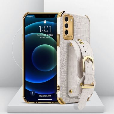 Peňaženkové kožené puzdro ELECTROPLATING na Samsung Galaxy S23 5G – Biela