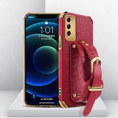 Peňaženkové kožené puzdro ELECTROPLATING na Samsung Galaxy S23 5G – Červená