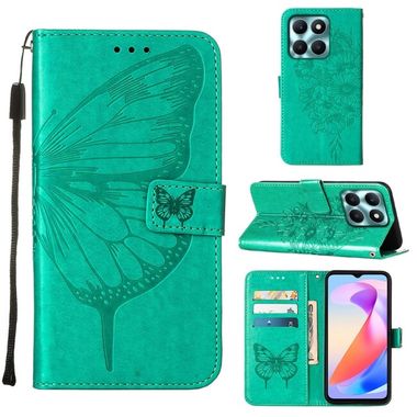 Peňaženkové kožené puzdro Embossed Butterfly na Honor X6a - Zelená
