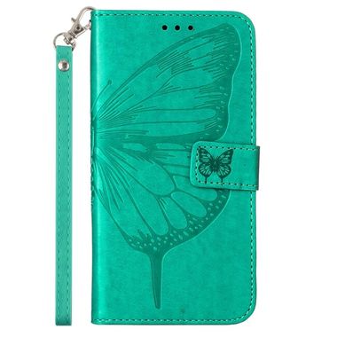 Peňaženkové kožené puzdro Embossed Butterfly na Moto E32 - Zelená