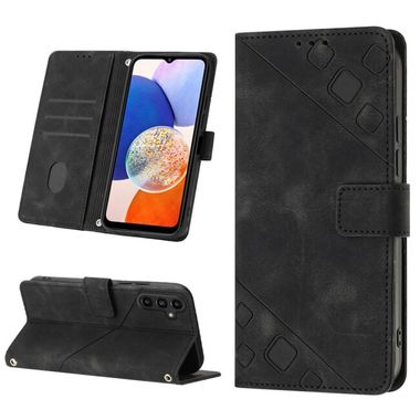 Peňaženkové kožené puzdro Embossed Marble na Samsung Galaxy A25 5G - Čierna