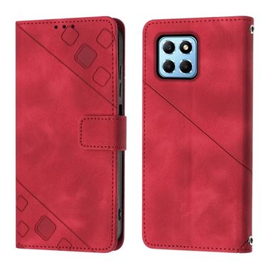 Peňaženkové kožené puzdro Embossed na Honor X8 5G/X6 - Červená