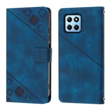 Peňaženkové kožené puzdro Embossed na Honor X8 5G/X6 - Modrá