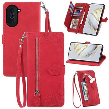 Peňaženkové kožené puzdro EMBOSSED na Huawei Nova 10 – Červená