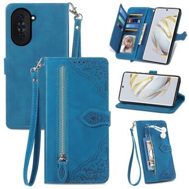 Peňaženkové kožené puzdro EMBOSSED na Huawei Nova 10 – Modrá