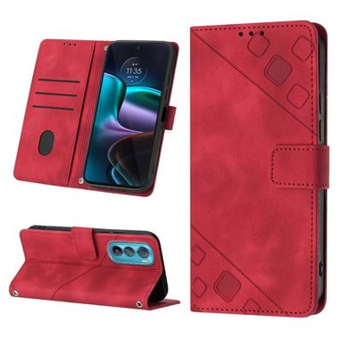 Peňaženkové kožené puzdro Embossed na Motorola Edge 30 - Červená