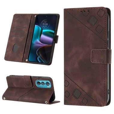 Peňaženkové kožené puzdro Embossed na Motorola Edge 30 - Hnedá