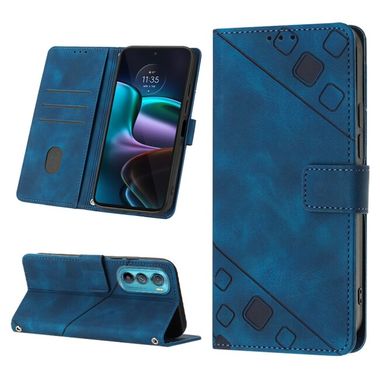Peňaženkové kožené puzdro Embossed na Motorola Edge 30 - Modrá
