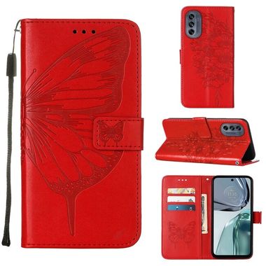 Peňaženkové kožené puzdro EMBOSSED na Motorola Moto G62 5G – Červená