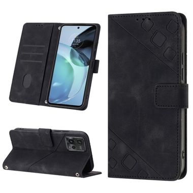 Peňaženkové kožené puzdro Embossed na Motorola Moto G72 - Čierna