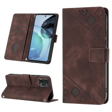 Peňaženkové kožené puzdro Embossed na Motorola Moto G72 - Hnedá