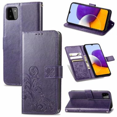 Peňaženkové kožené puzdro EMBOSSED na Samsung Galaxy A22 4G - Fialová