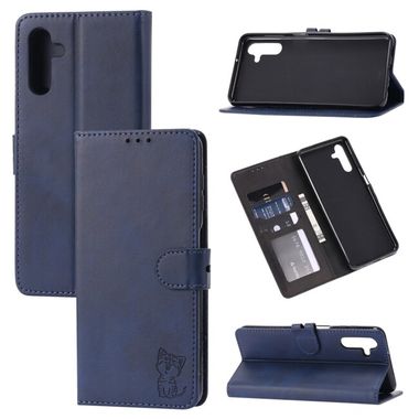 Peňaženkové kožené puzdro EMBOSSED na Samsung Galaxy A34 5G – Modrá