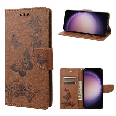 Peňaženkové kožené puzdro EMBOSSED na Samsung Galaxy S23 5G – Hnedá