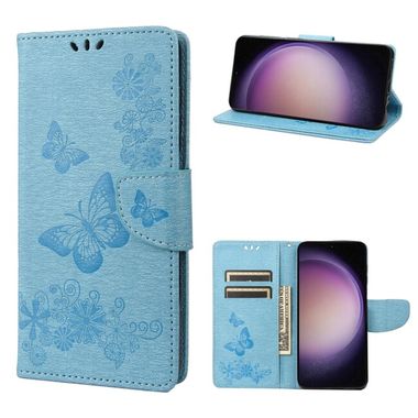 Peňaženkové kožené puzdro EMBOSSED na Samsung Galaxy S23 5G – Modrá