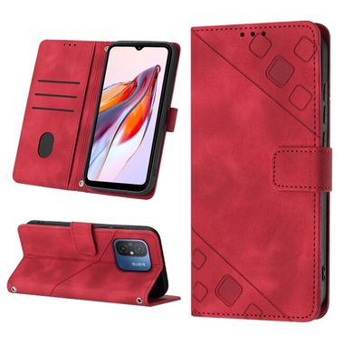 Peňaženkové kožené puzdro EMBOSSED na Xiaomi Redmi 12C – Červená