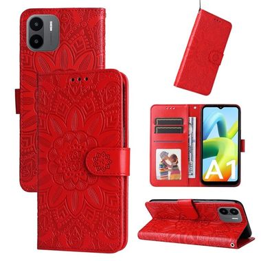 Peňaženkové kožené puzdro EMBOSSED na Xiaomi Redmi A1 – Červená