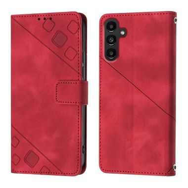 Peňaženkové kožené puzdro Embossed Skin-feel na Samsung Galaxy A05s - Červená
