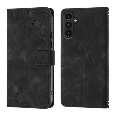 Peňaženkové kožené puzdro Embossed Skin-feel na Samsung Galaxy A05s - Čierna