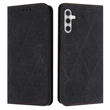 Peňaženkové kožené puzdro Ethnic Embossed na Samsung Galaxy A05s - Čierna