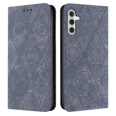Peňaženkové kožené puzdro Ethnic Embossed na Samsung Galaxy A05s - Šedá
