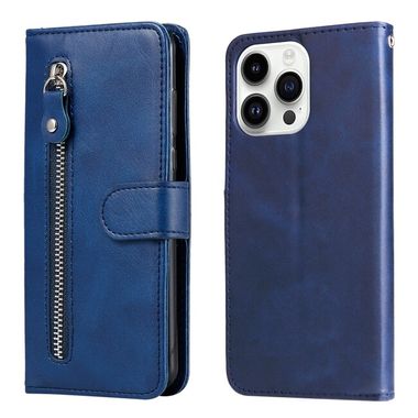 Peňaženkové kožené puzdro FASHION na iPhone 15 Pro Max - Modrá