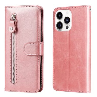 Peňaženkové kožené puzdro FASHION na iPhone 15 Pro Max - Ružovozlatá
