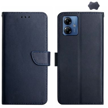 Peňaženkové kožené puzdro Fingerprint-proof Genuine na Moto G54 5G / G54 5G Power Edition - Modrá