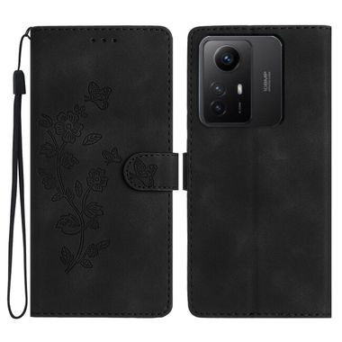Peňaženkové kožené puzdro Flower Butterfly na Xiaomi Redmi Note 12S - Čierna