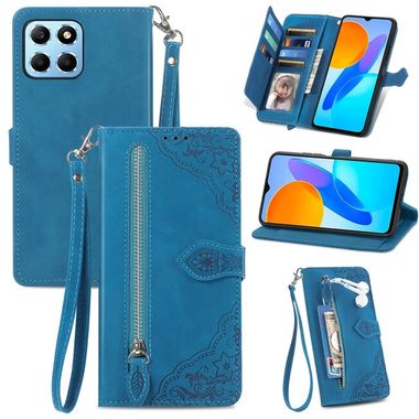 Peňaženkové kožené puzdro Flower na Honor X8 5G/X6 - Modrá
