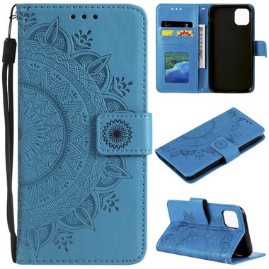 Peňaženkové kožené puzdro FLOWER na iPhone 14 Pro Max - Modrá