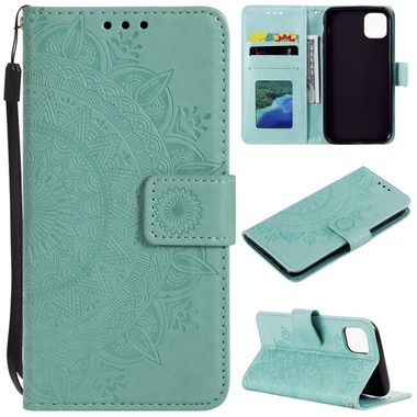 Peňaženkové kožené puzdro FLOWER na iPhone 14 Pro Max - Zelená