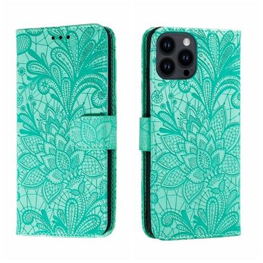 Peňaženkové kožené puzdro FLOWER na iPhone 15 Pro Max - Zelená