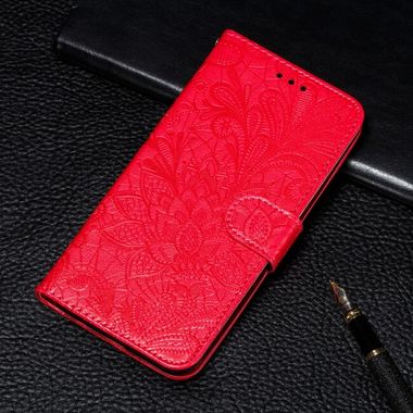 Peňaženkové kožené puzdro FLOWER na Samsung Galaxy A22 4G - Červená