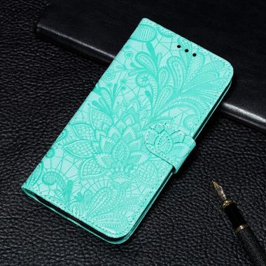 Peňaženkové kožené puzdro FLOWER na Samsung Galaxy A22 4G - Zelená