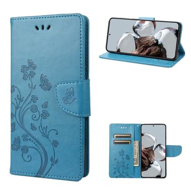 Peňaženkové kožené puzdro FLOWER na Xiaomi 12T / 12T Pro – Modrá