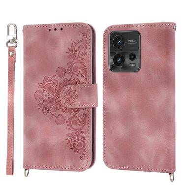 Peňaženkové kožené puzdro Flowers Embossed na Motorola Moto G13 / G23 / G53 5G - Ružová