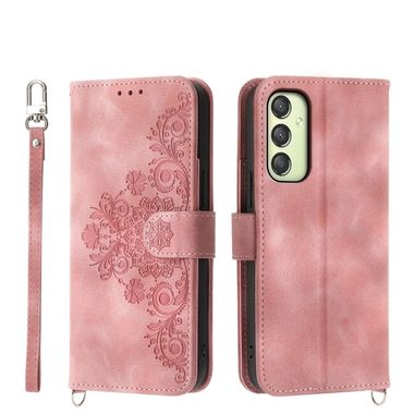 Peňaženkové kožené puzdro Flowers Embossed na Samsung Galaxy A25 5G - Ružová