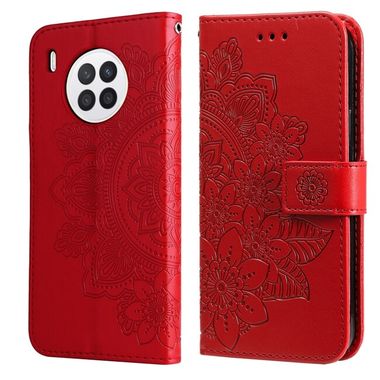 Peňaženkové kožené puzdro FLOWERS na Huawei Nova 8i - Červená