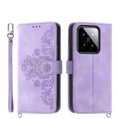 Peňaženkové kožené puzdro Flowers na Xiaomi 14 - Svetlo fialová