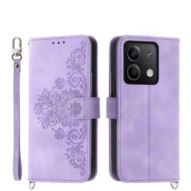 Peňaženkové kožené puzdro Flowers na Xiaomi Redmi Note 13 - Fialová