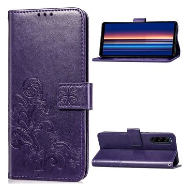 Peňaženkové kožené puzdro ROSES na Sony Xperia 5 - Fialová
