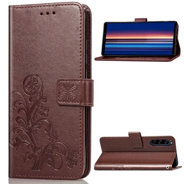 Peňaženkové kožené puzdro ROSES na Sony Xperia 5 - Hnedá