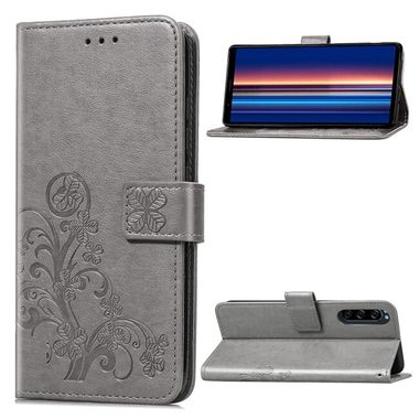 Peňaženkové kožené puzdro ROSES na Sony Xperia 5 - Sivá