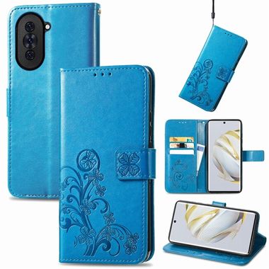Peňaženkové kožené puzdro FOUR-LEAF na Huawei Nova 10 – Modrá