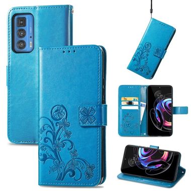 Peňaženkové kožené puzdro Four-leaf na Motorola Edge 20 Pro - Modrá