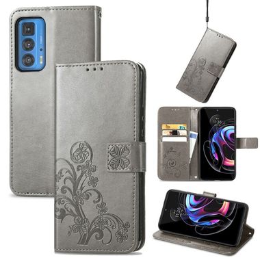 Peňaženkové kožené puzdro Four-leaf na Motorola Edge 20 Pro - Sivá