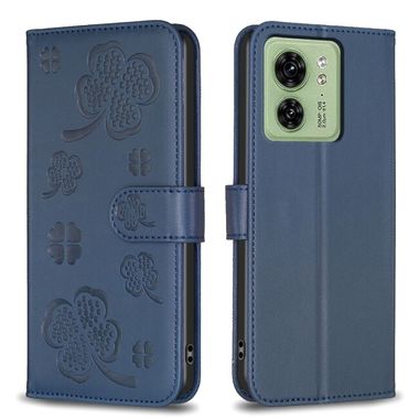 Peňaženkové kožené puzdro Four-leaf na Motorola Edge 40 - Modrá