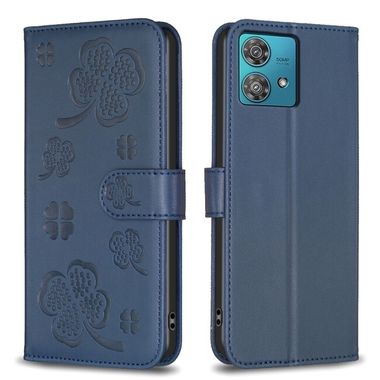 Peňaženkové kožené puzdro Four-leaf na Motorola Edge 40 Neo - Modrá