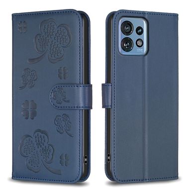 Peňaženkové kožené puzdro Four-leaf na Motorola Edge 40 Pro - Modrá